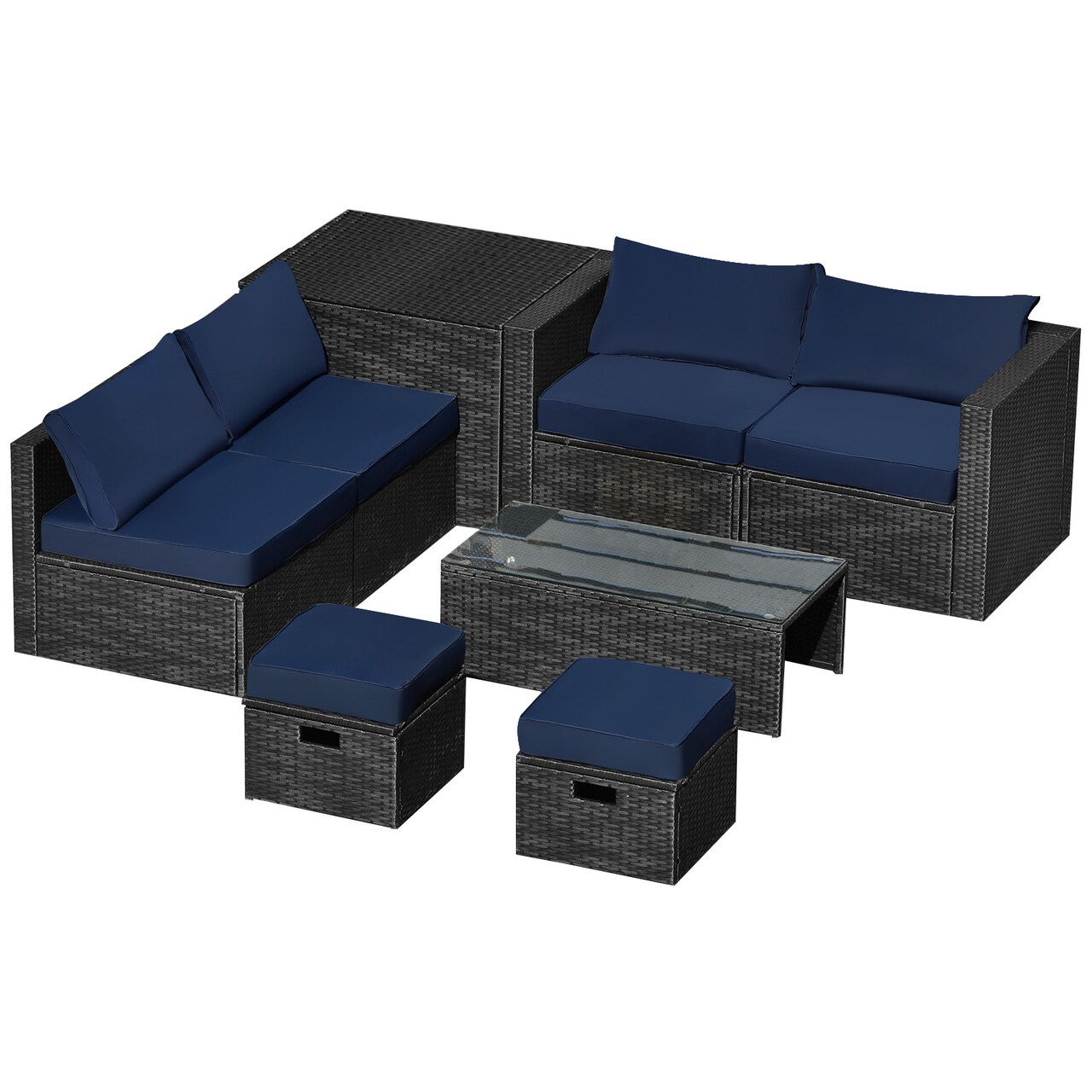 Outdoor Sectional Furniture Set 8 Piece with PE Rattan and Steel Frame